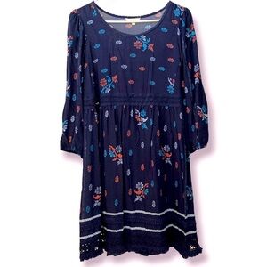 Floral Dark Blue 3/4 Sleeves Small/Medium  Mini Dress BNWT